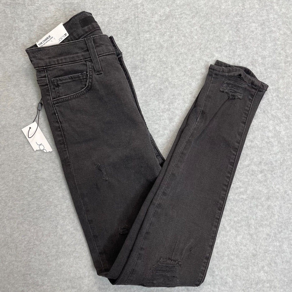 Joe's Jeans The Charlie Womens 24 Black‎ High Rise Skinny Ankle Distressed New